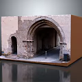 Cartoon Scene Of Ancient Building Model With Arched Doorway Stone Structure Steps And Brown Base
