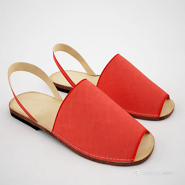 Stylish Red Open Toe Sandals with Beige Sole and Comfortable Straps 3d model 
