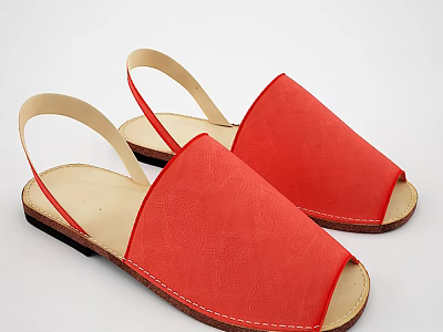 Stylish Red Open Toe Sandals with Beige Sole and Comfortable Straps 3d model