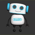 White ShopGPT Robot With Blue Accents Smiling Face And Friendly Cute Design