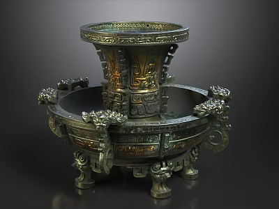 Exquisite Vintage Bronze Pattern Sofa And Coffee Table Combination For Luxury Classical Home Interior 3d model