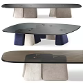 Modern Coffee Table With Black Glass Top And Multicolored Support Bases 3d model