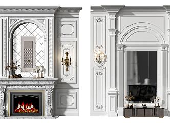 European-style background wall fireplace background wall carved parapet combination 3d model