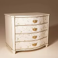 Decorative Cabinet With White Base Golden Handles Floral Patterns And Curved Front Design