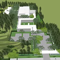 Modern White Pergola Open Structure At Entrance With Trees Road And Pedestrians