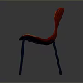 Red Single Chair with Curved Backrest Wooden Texture and Black Metal Legs