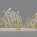 Golden Laser Cut Traditional Decorative Ornament With Fan Flower And Wave Patterns