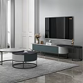 Elegant Modern TV Stand With Wall Mounted TV Decorative Vase Coffee Tables And Rug