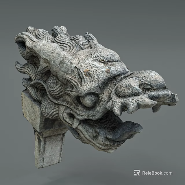 Intricate Carving On Stone Dragon Head With Detailed Artistic Features 3d model 