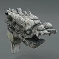 Intricate Carving On Stone Dragon Head With Detailed Artistic Features