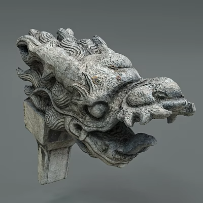 Intricate Carving On Stone Dragon Head With Detailed Artistic Features 3d model