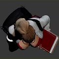 Blonde Woman In Red Top White Coat Plaid Skirt Holding Book With Sunglasses On Head