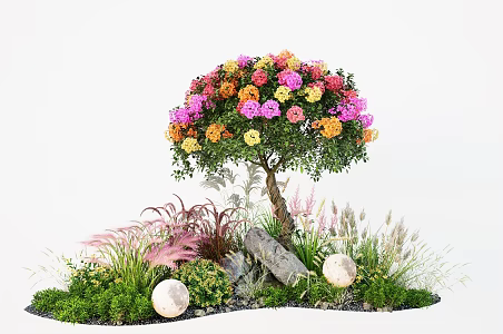 Modern Plants Flowers Pennisetum Bougainvillea Courtyard Flowers and Plants Landscape Stone 3d model