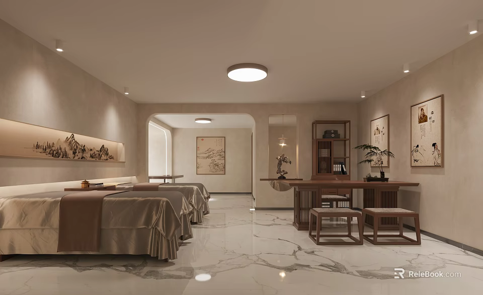 Hospital Outpatient Clinic Traditional Chinese Style Interior 3d model 