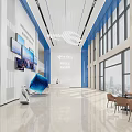 Modern Front Desk Reception Area With Stylish Counter Waiting Seats And Large Windows Design