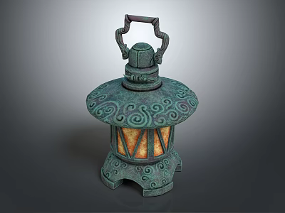 Vintage Chinese Bronze Style Decorative Lantern Furniture With Ornate Patterns And Handle Design 3d model