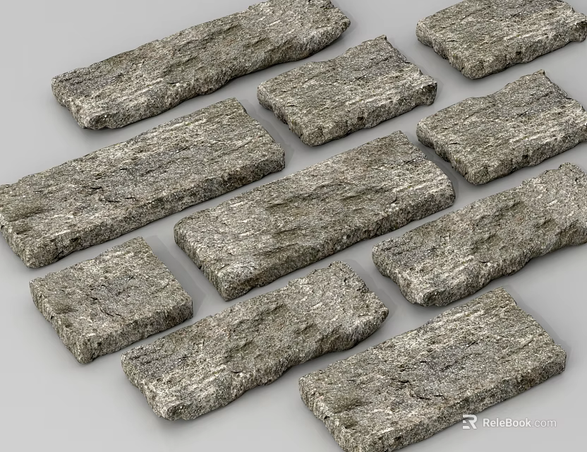Natural Gray Textured Stepping Stones For Garden Path With Rectangular Shape And Rough Surface 3d model