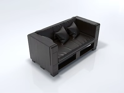 Modern Black Leather Two-Seater Sofa With Pillows And Storage Compartments 3d model