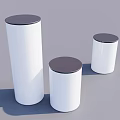 Three White Cylindrical Spice Jars With Dark Round Lids On Gray Background 3d model