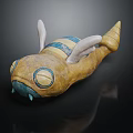 Bee Fish Hybrid Creature Sculpture Featuring Yellow Body Blue Stripes White Wings And Fish Tail