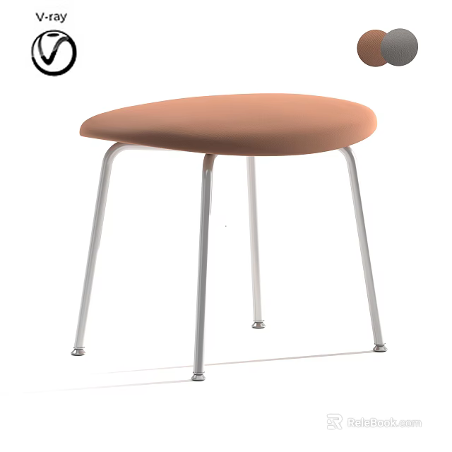 Modern Stylish Stool With Brown Upholstered Seat And Silver Metal Legs Design 3d model 