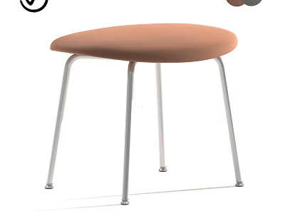 Modern Stylish Stool With Brown Upholstered Seat And Silver Metal Legs Design 3d model