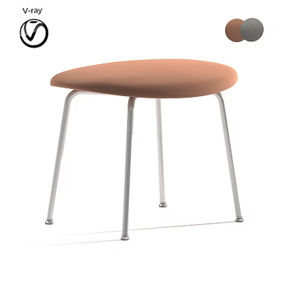 Modern Stylish Stool With Brown Upholstered Seat And Silver Metal Legs Design 3d model