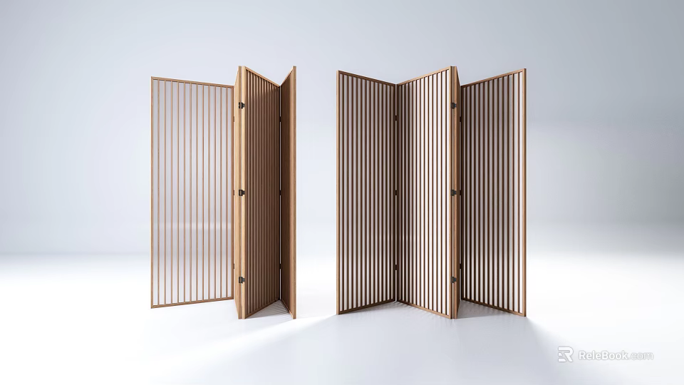Modern Wooden Folding Screens With Vertical Slats In Minimalist Space 3d model 