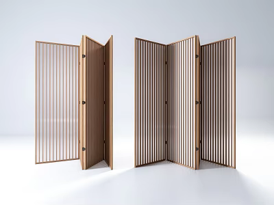 Modern Wooden Folding Screens With Vertical Slats In Minimalist Space 3d model
