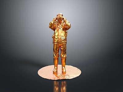 Golden Human Figure Statue With Shiny Surface On Round Base 3d model