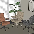 Brown Beige Black Leather Leisure Chairs With Wheels Armrests Indoor Plants Roller Blinds VOGUE Poster