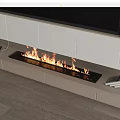 Modern Built in Fireplace With Burning Flames In Living Room Wooden Floor