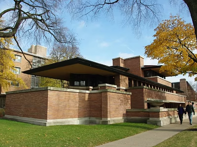 Red Brick Single Family Home With Black Roof Large Windows Surrounding Trees And Green Lawn 3d model