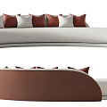 Modern Multi Person Sofa With White Brown Upholstery And Red White Pillows 3d model
