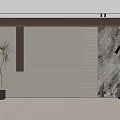 Modern Sofa Backdrop Wall With Wood Grain White Panels Marble Texture Floor Lamp And Greenery