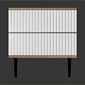 Modern Wooden Cabinet With White Vertical Striped Doors And Black Slim Legs