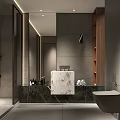 Modern Bathroom Interior Design With Marble Vanity Large Mirror Shower Area And Wall Mounted Toilet