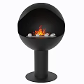 Stylish Black Modern Freestanding Fireplace with Burning Fire and White Pebbles