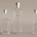 Transparent Glass Bottles With White Caps Various Shapes And Clear Liquid Inside