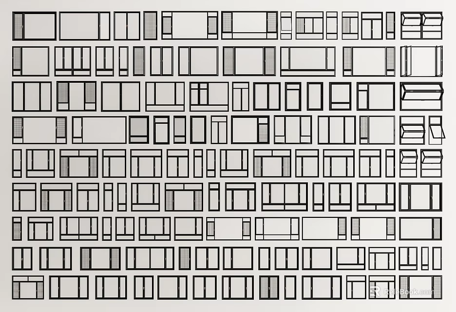 Abstract Geometric Pattern With Various Rectangles In Black And White Design 3d model 