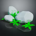 Natural Wood Elements and Polished White Stones with Vibrant Green Leaves in Modern Design