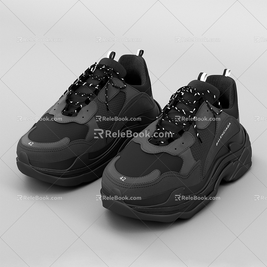 Shoes sneaker shoes black sneaker shoes shoots balenciaga triple s black 3d model