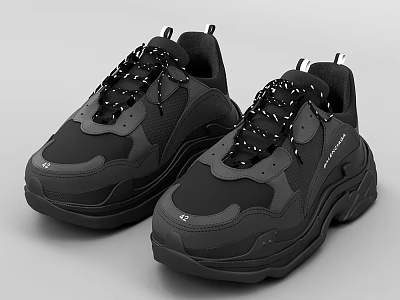 Stylish Black Chunky Sneakers With Modern Design 3d model