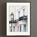 Vibrant Colorful Building Landscape Painting With Street Lamp And Iron Balconies