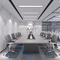 Modern Conference Room Interior Design With Long Table Chairs Marble Walls Glass Partitions And Ceiling Lights
