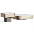 Elegant Modern Coffee Table Set Featuring Two Tier Marble Top And Light Wood Base 3d model