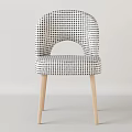 Modern Bar Stool with Black and White Checkered Upholstery and Light Wooden Legs
