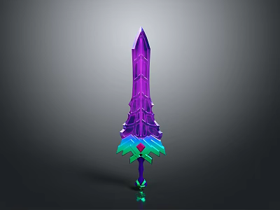 3D Rendered Sword With Purple Green Geometric Structure And Green Gemstone Base 3d model
