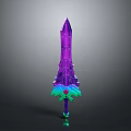 3D Rendered Sword With Purple Green Geometric Structure And Green Gemstone Base