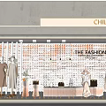 Chillchan Fashion Storefront Window With Elegant Mannequins And Peach Colored Clothing Displays
